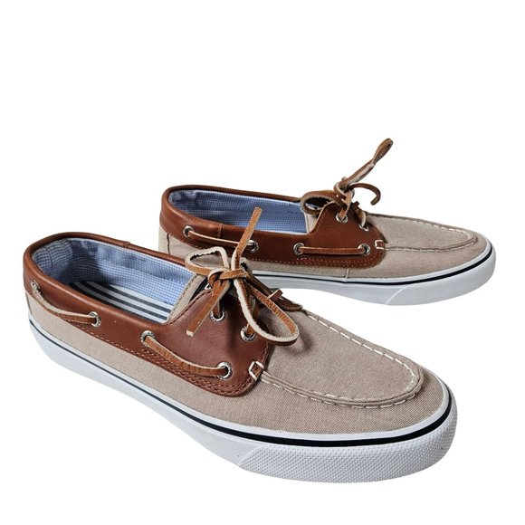 Sperry Other - Sperry Top Sider Bahama Chambray 2-Eye Tan White Boat Shoe STS10642 Mens 10.5